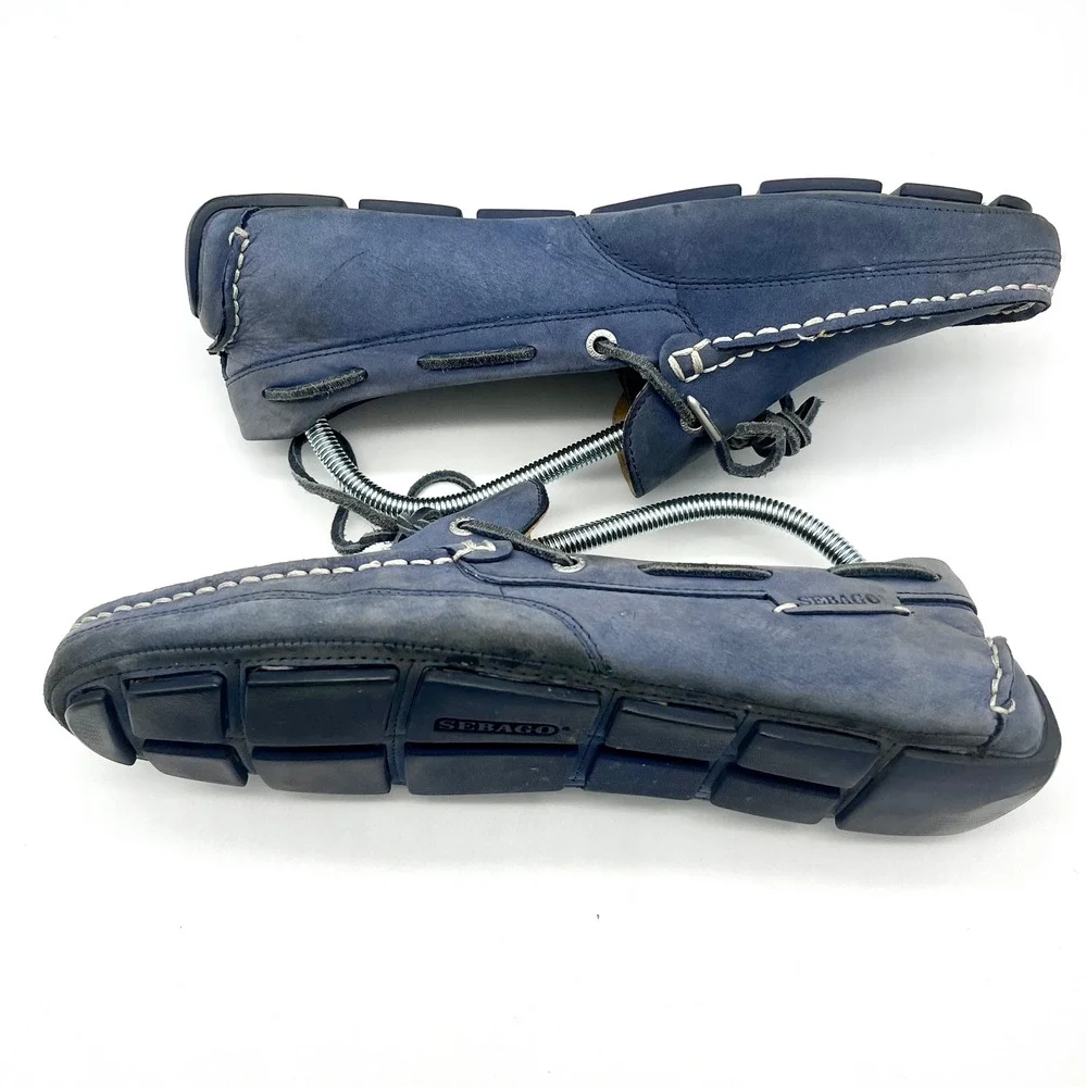 Sebago Boat Shoes Driving Moccasins Kedge Tie Navy Nubuck Leather Mens 10M